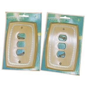 ✨ Light Touch Tan Gold Triple Outlet Covers Lot 2 Vintage Retro Wall Plates NOS